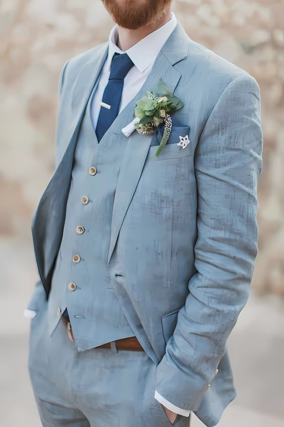 Pale blue linen three-piece suit